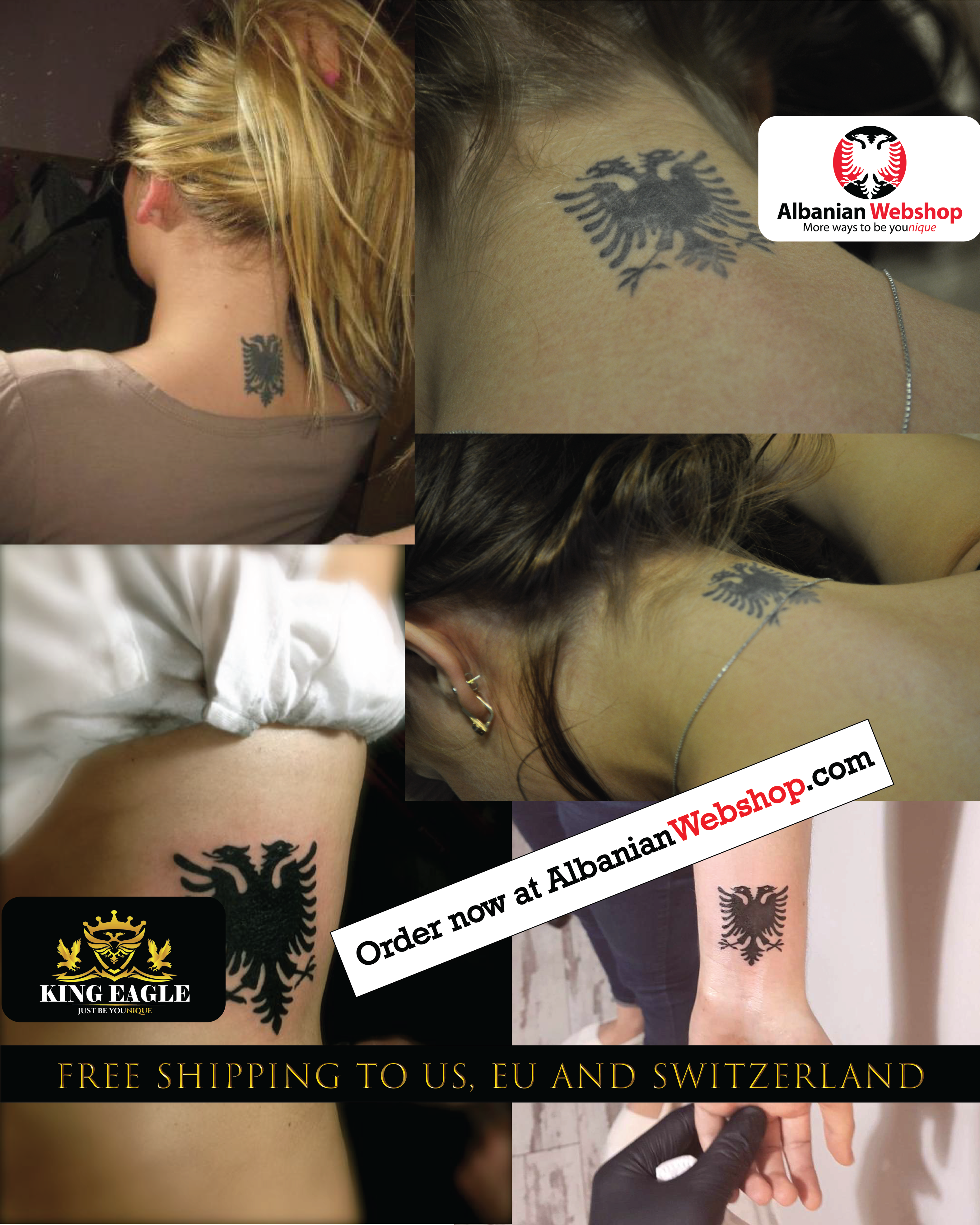 Albanian Eagle Tatuazhe e përkohëshme - Temporary tattoo (set of 2 + 1 FREE)